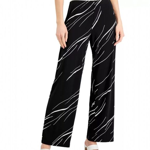 Alfani Black White Linear Print Wide Leg Relaxed Travel Easy-Care Pant 1X - Picture 1 of 7
